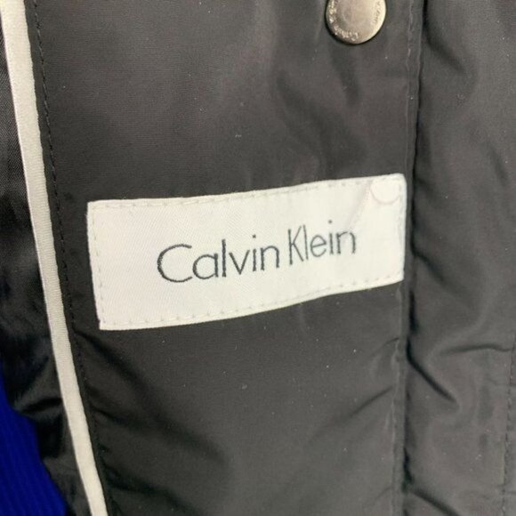 Calvin Klein Fur Trimmed Diamond Quilted 3/4 Length Coat - Black, Size Large - Picture 2 of 12